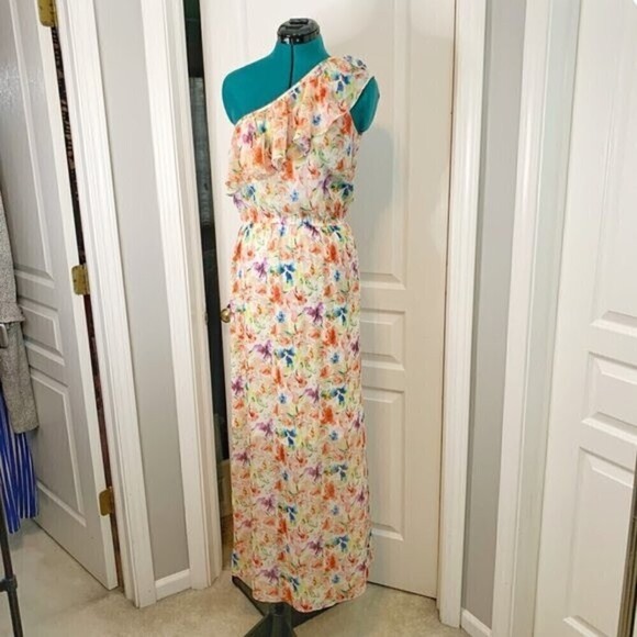 Skies are Blue Off the Shoulder Floral Ruffle Maxi Casual Boho Summer Dress - Picture 1 of 15